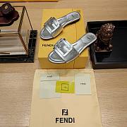 Fendi Baguette Silver Leather Slides - 2