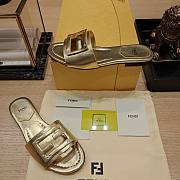 Fendi Baguette Gold Leather Slides - 1