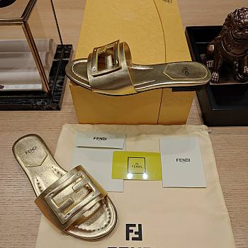 Fendi Baguette Gold Leather Slides