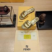 Fendi Baguette Gold Leather Slides - 2