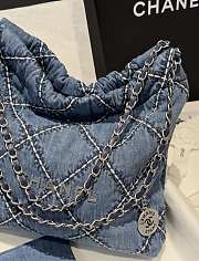 Chanel 22 Small Handbag Stitched Denim Silver 35x37x7cm - 5