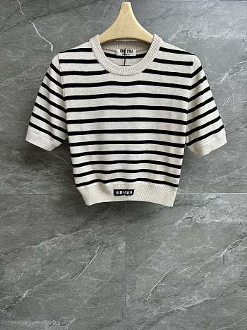 Miu Miu Cotton Crew-neck Sweater White Black 