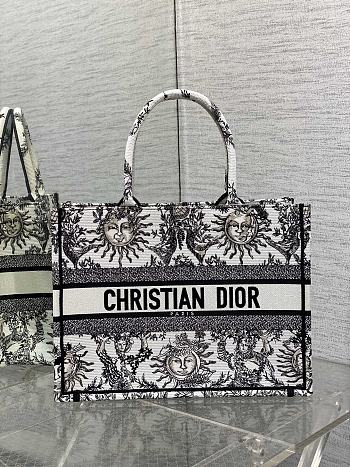 Dior Medium Book Tote White Black Toile De Jouy Soleil 36cm