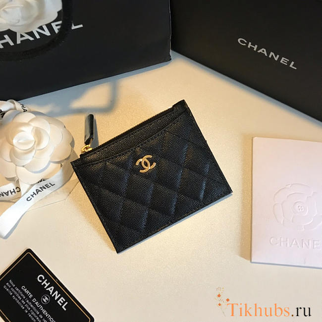 Chanel Zipped Cardholder With Cards Black 11x5x9cm - 1