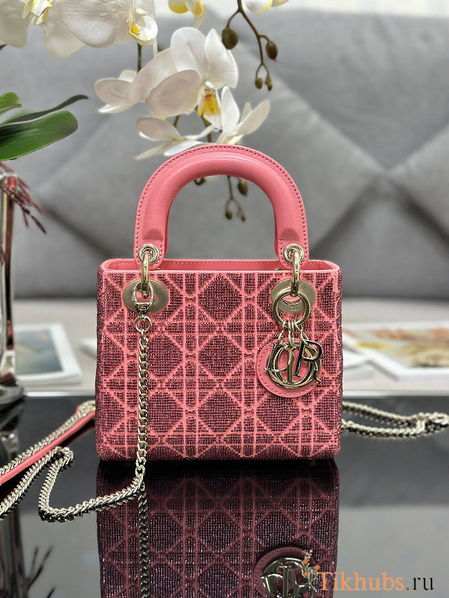 Dior Mini Lady Bag Pink Micropearl Embroidery 17cm - 1