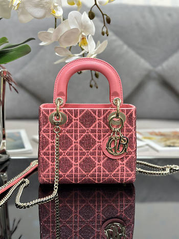 Dior Mini Lady Bag Pink Micropearl Embroidery 17cm
