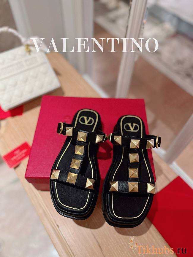 Valentino Roman Stud Platform Black Slides - 1