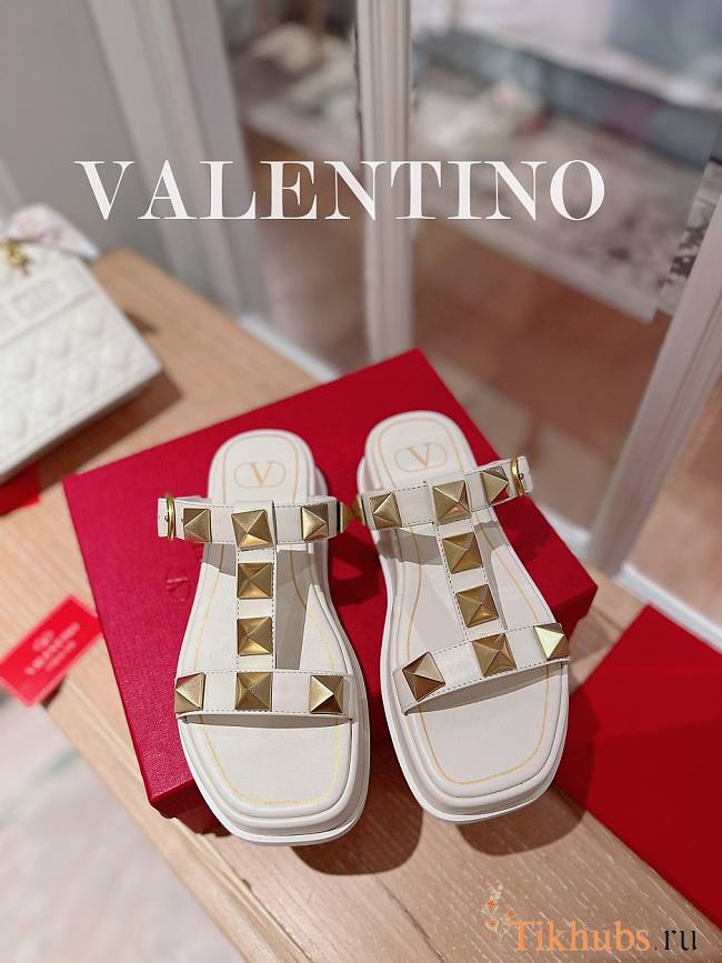 Valentino Roman Stud Platform White Slides - 1