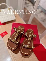 Valentino Roman Stud Platform Brown Slides - 1