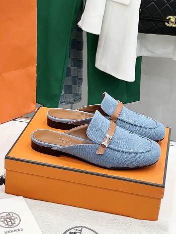 Hermes Groupie Mules Blue