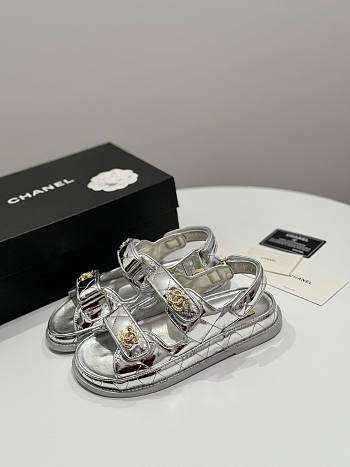 Chanel Silver Metallic Sandal