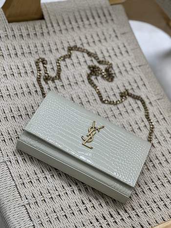 YSL Kate Bag White Gold Crocodile 23x14x3cm