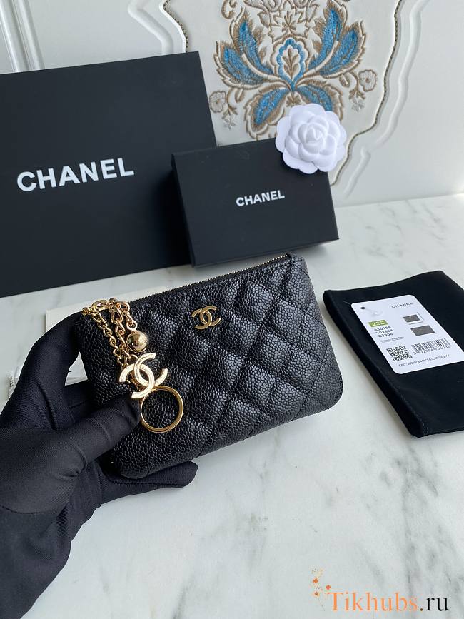 Chanel Card Holder Zipper Black Caviar 14x10x1cm - 1