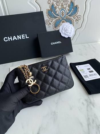Chanel Card Holder Zipper Black Caviar 14x10x1cm