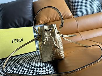 Fendi FF Motif Drawstring Gold Bucket Bag 18x12x10cm