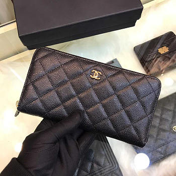 Chanel Long Wallet Zippy Black Gold Caviar 19x10cm