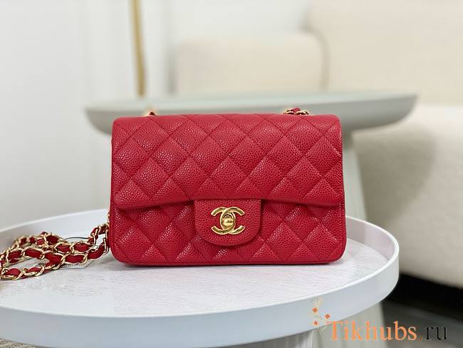 Chanel Flap Bag Caviar Red Gold 20cm - 1