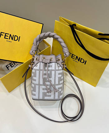 Fendi Mon Tresor Grey White FF Canvas Mini Bag 18x12x10cm