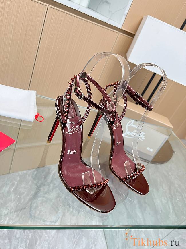 Christian Louboutin So Me 100 Studded Leather Sandals Red Wine - 1