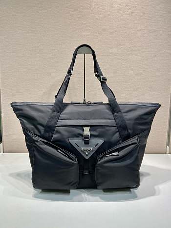 Prada Re-Nylon Leather Travel Bag Black 44.5x40x24cm