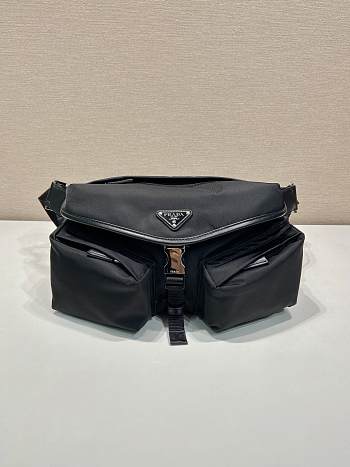 Prada Re-Nylon Leather Shoulder Bag Black 27x18x7cm