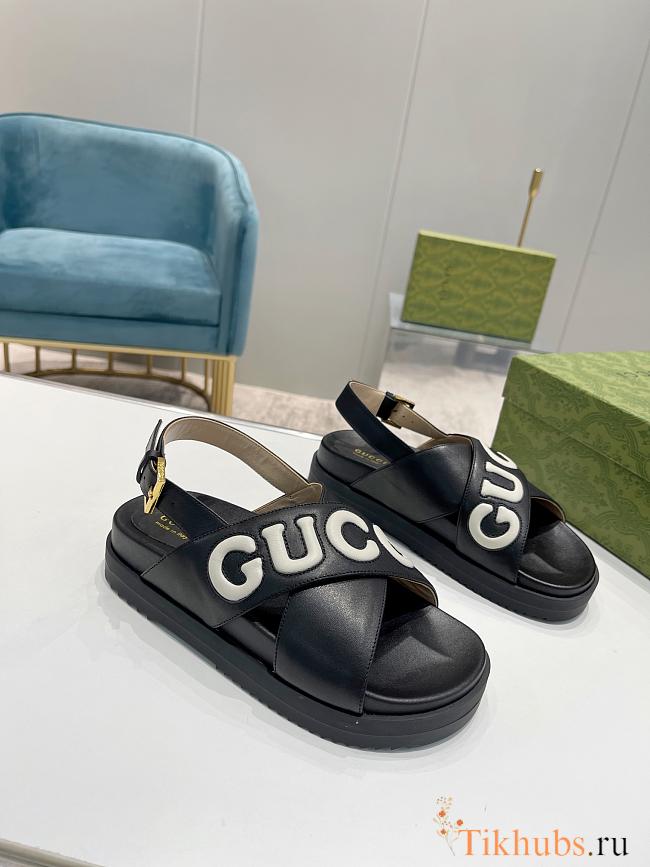 Gucci Logo Embossed Leather Sandals Black - 1