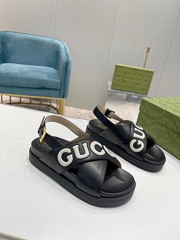 Gucci Logo Embossed Leather Sandals Black