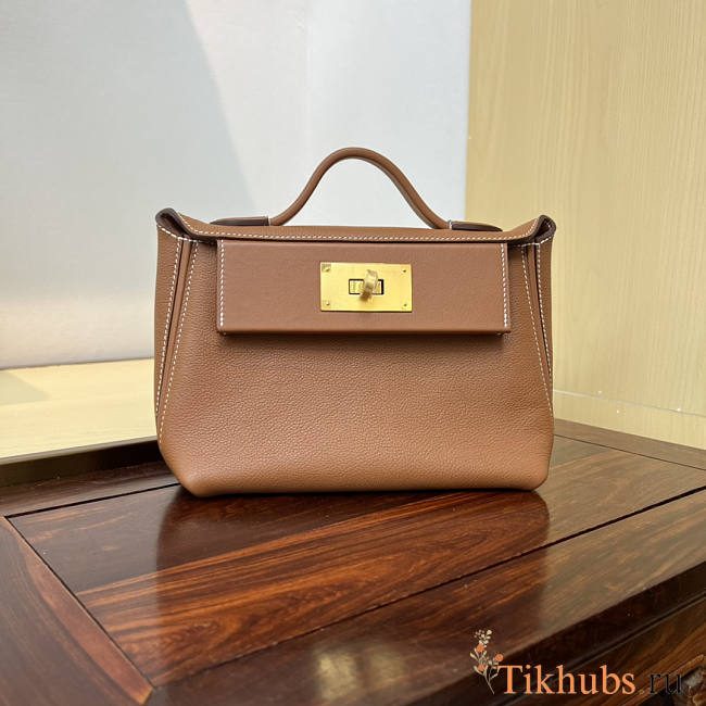 Hermes Mini Kelly 24/24 Brown Gold Bag 21cm - 1