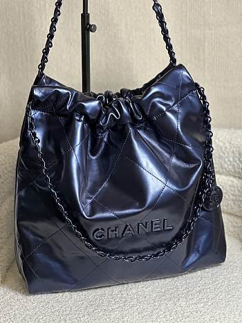 Chanel 22 Handbag Blue Metallic Bag 37x35x7cm