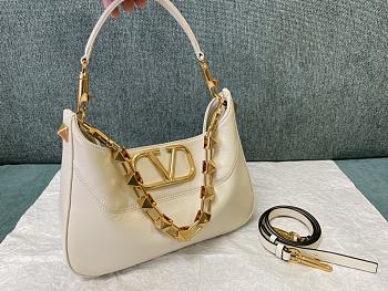 Valentino Stud Sign Calfskin Hobo Bag White 28x22x7cm