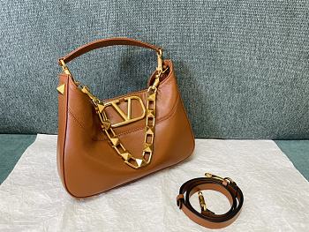 Valentino Stud Sign Calfskin Hobo Bag Brown 28x22x7cm