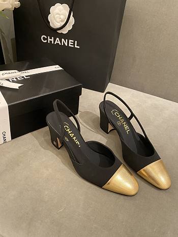 Chanel Slingback Black Gold Heel 5cm