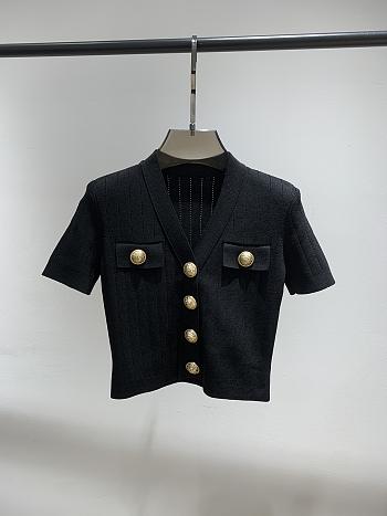 Balmain Chanelesque Knit V Neck Top Black