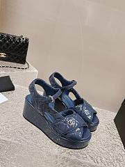 Chanel Open Toe Platform Casual Style Leather Party Style Blue - 1