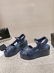 Chanel Open Toe Platform Casual Style Leather Party Style Blue - 4