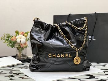 Chanel 22 Handbag Shiny Calfskin Black Gold Hardware 37x35x7cm