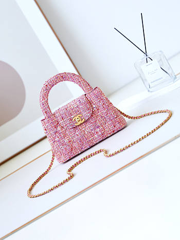 Chanel Kelly Bag Pink Tweed 13x19x7cm