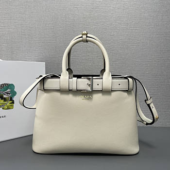 Prada Buckle Medium Leather Handbag With Belt White 32x23x11cm