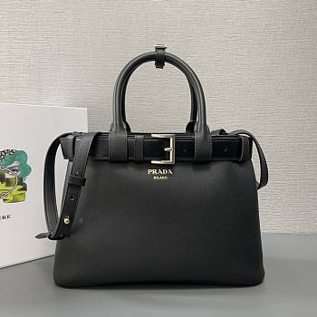 Prada Buckle Medium Leather Handbag With Belt Black 32x23x11cm