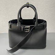 Prada Buckle Medium Leather Handbag With Belt Black 32x23x11cm - 3