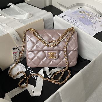 Chanel Flap Bag Lustrous Lambskin Pink Pearls 19.5x14.5x7.5cm