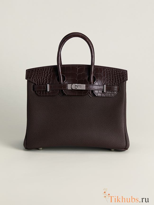 Hermes Birkin Crocodile Brown Togo And Crocodile Silver 25cm - 1