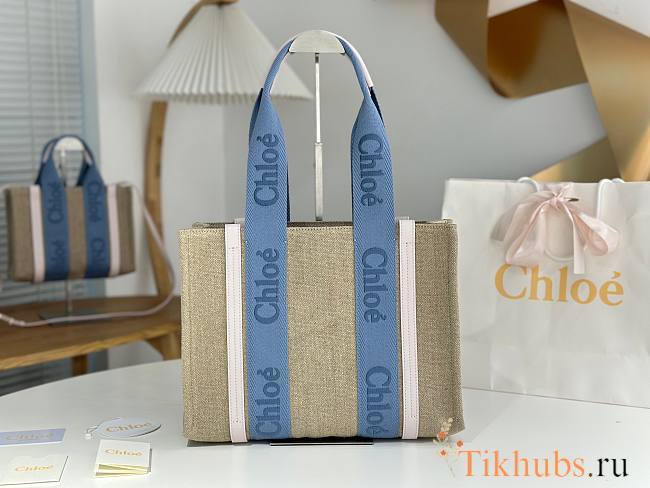 Chloe Medium Woody Tote Bag Blue Beige 37x26x12cm - 1