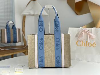 Chloe Medium Woody Tote Bag Blue Beige 37x26x12cm