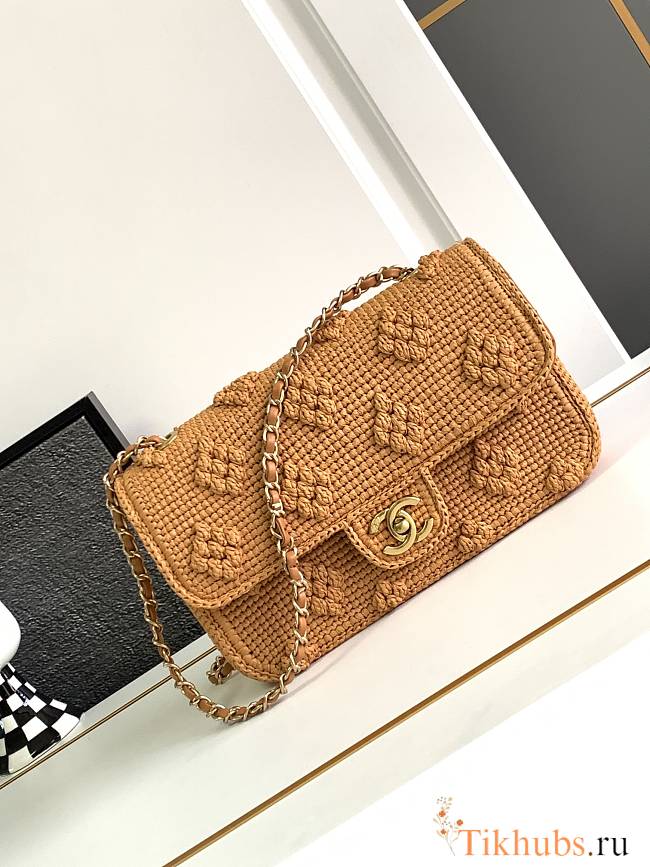 Chanel Flap Bag Raffia Effect Braided Brown 25cm - 1