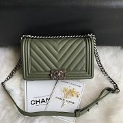 Chanel Leboy Bag Chevron Khaki Green Lambskin Silver 25cm - 1