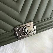 Chanel Leboy Bag Chevron Khaki Green Lambskin Silver 25cm - 2