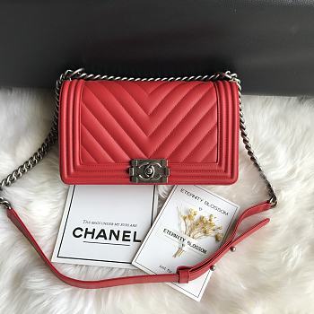 Chanel Leboy Bag Chevron Red Lambskin Silver 25cm