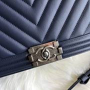 Chanel Leboy Bag Chevron Navy Blue Lambskin Silver 25cm - 3
