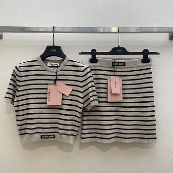 Miu Miu Cotton T-shirt And Mini Skirt Limestone/Black